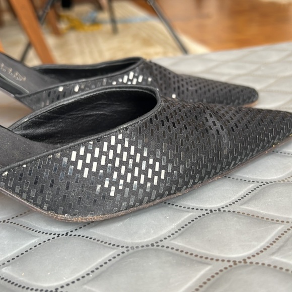 💕St. John Black Silk Satin Paillette Evening Slingbacks Rhinestone Buckles 7.5 - Picture 6 of 11